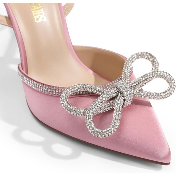 🆕 Women Pink Ankle Strap Sparkly Bow Shine Star Wrap-Around High-Heel Pumps - Picture 5 of 8